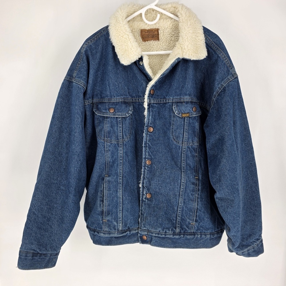 Vintage 70s Sears Roebucks Denim Trucker Jacket Mens XXXL Sherpa Lined USA Made‎